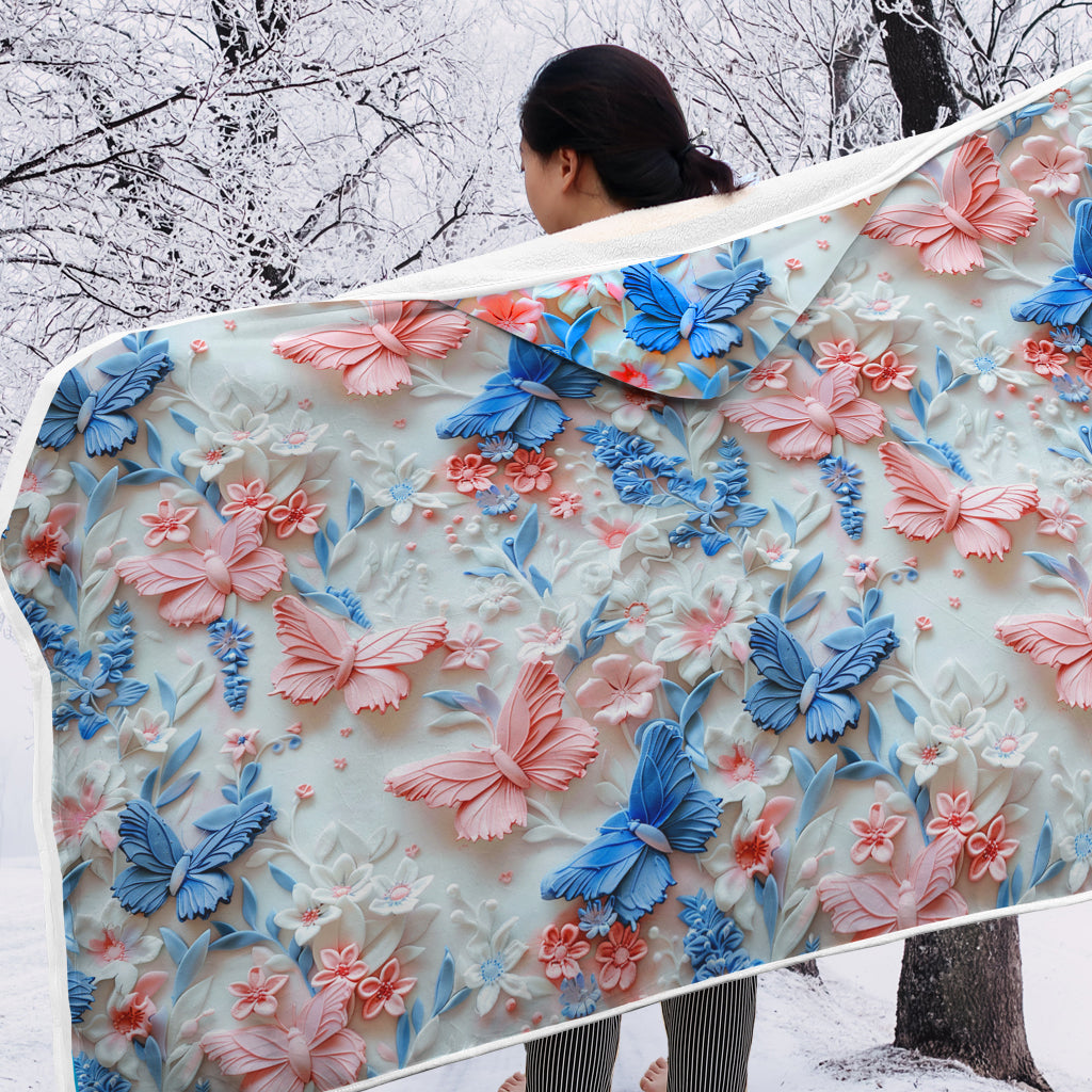 Couverture à capuche personnalisée à motifs papillons roses et bleus
