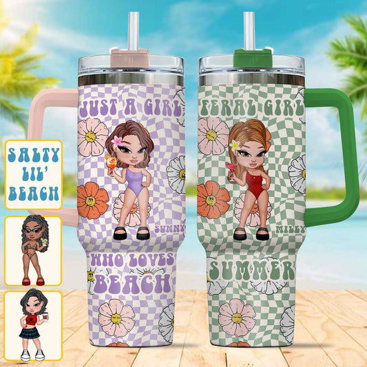 Feral Girl Summer - Personalized Sea Lover Tumbler With Handle