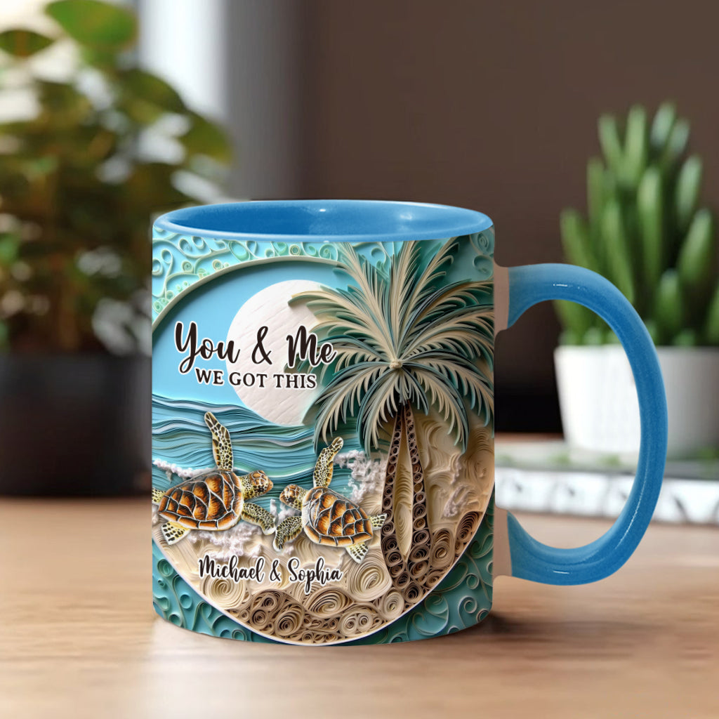 Couple de tortues sur la plage - Mug personnalisé à motif tortue