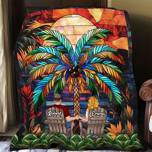 Sous le palmier, couple heureux - Couverture personnalisée pour couple