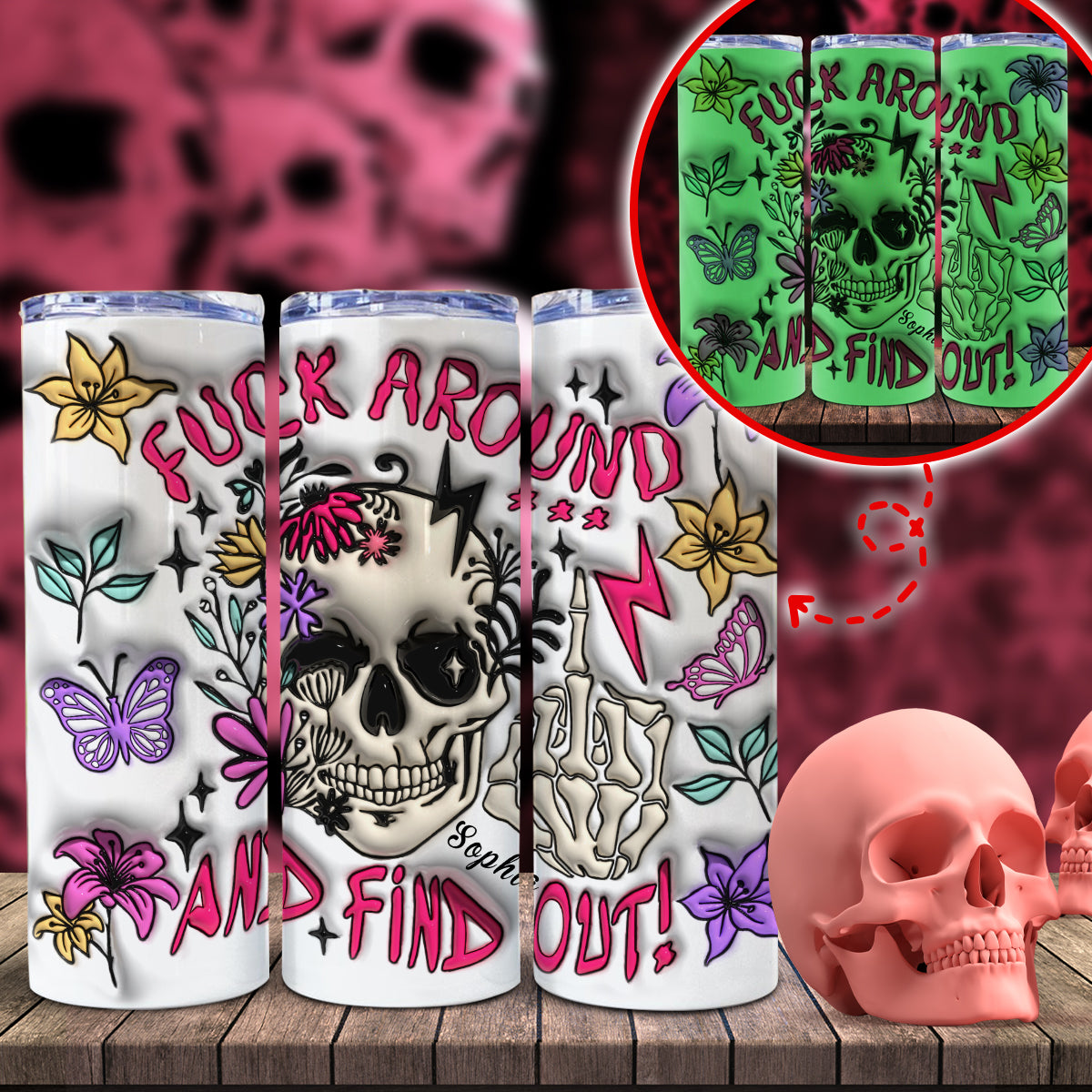 Fais des bêtises et découvre-le - Gobelet isotherme personnalisé à tête de mort lumineuse