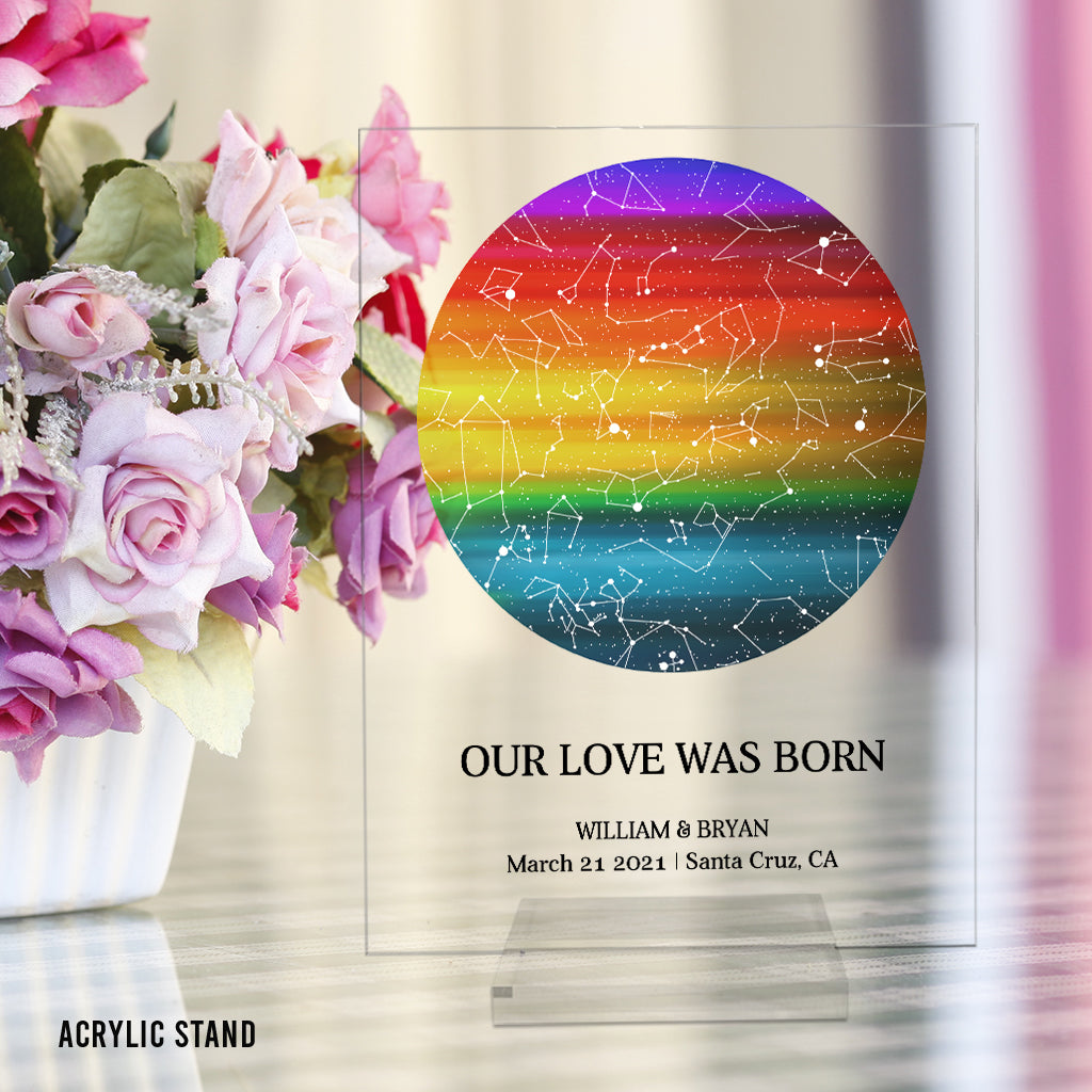 Notre amour est né - Plaque acrylique transparente personnalisée de soutien LGBT