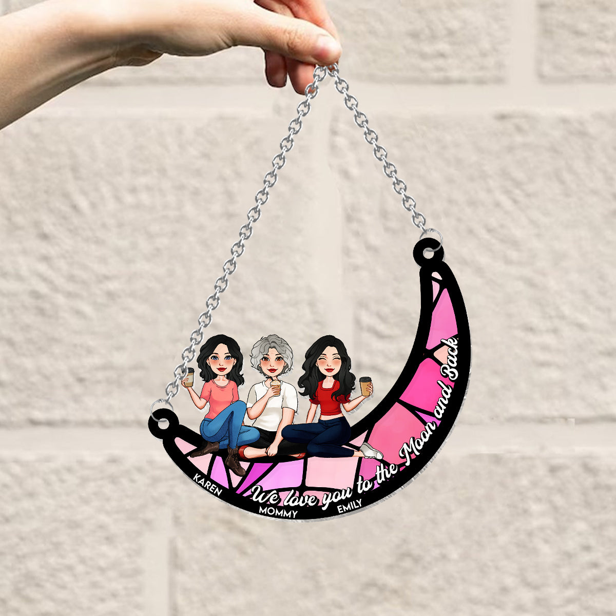 Je t'aime jusqu'à la lune et retour - Attrape-soleil personnalisé à suspendre à la fenêtre pour maman 