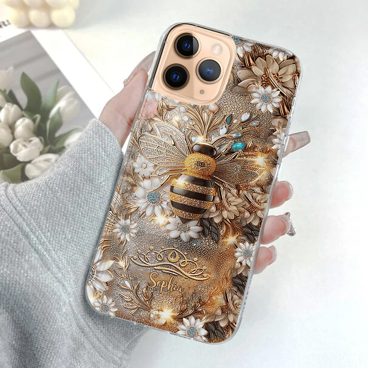 Coque de téléphone transparente personnalisée Queen Bee - Abeille