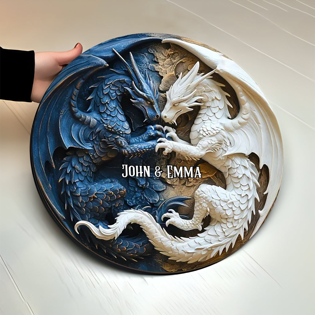 J'adore les dragons - Panneau rond en bois personnalisé avec un dragon