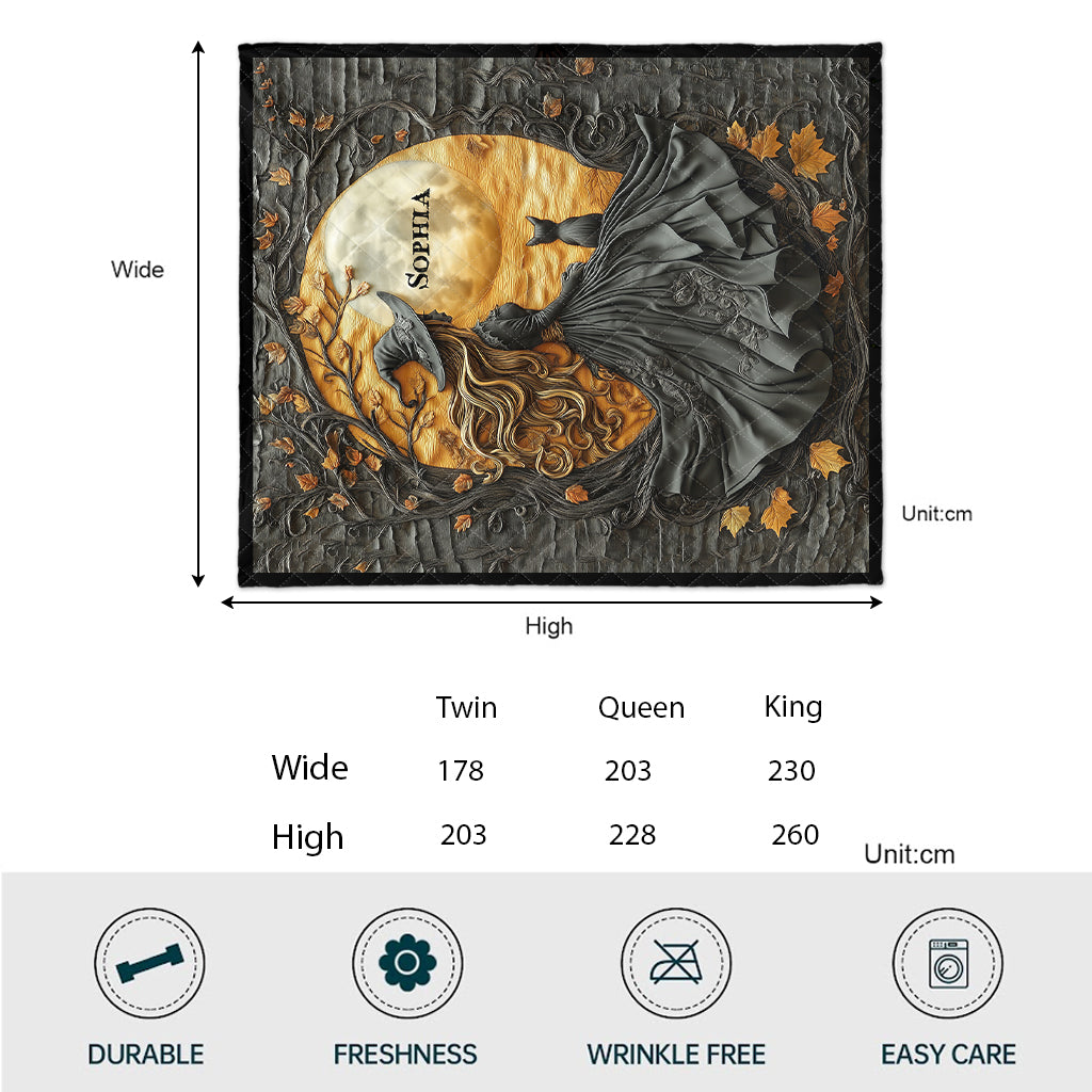 Beautiful Witch & Her Black Cat - Personalized Witch Quilt