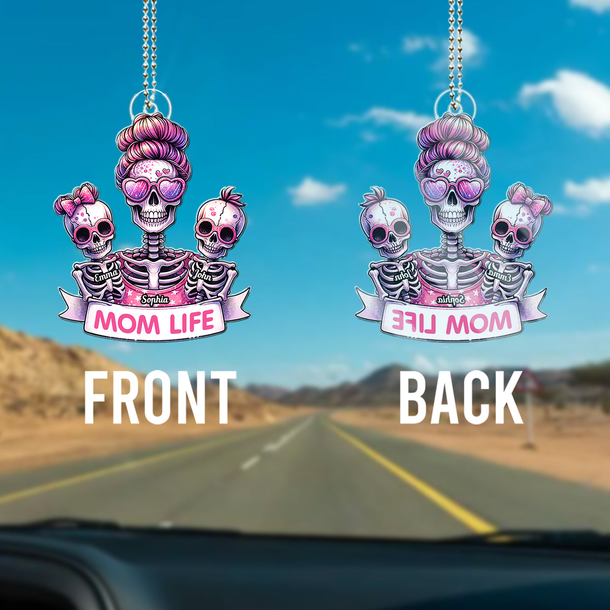 Vie de maman - Ornement de voiture personnalisé en forme de crâne - Décoration de voiture sur mesure