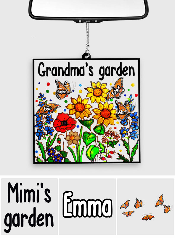Jardin de grand-mère avec papillon - Ornement de voiture transparent personnalisé pour grand-mère