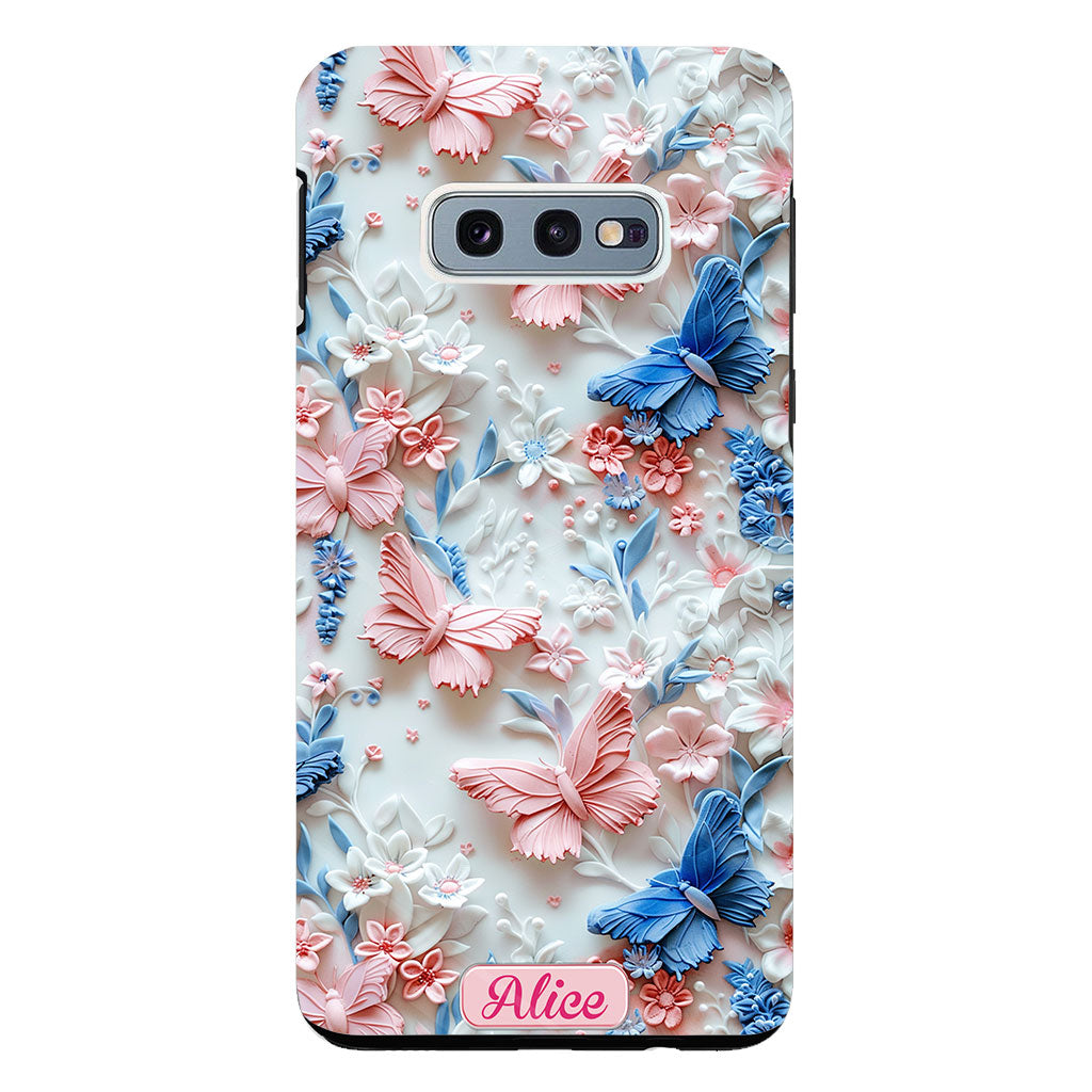 Coque de téléphone transparente personnalisée avec papillons roses et bleus