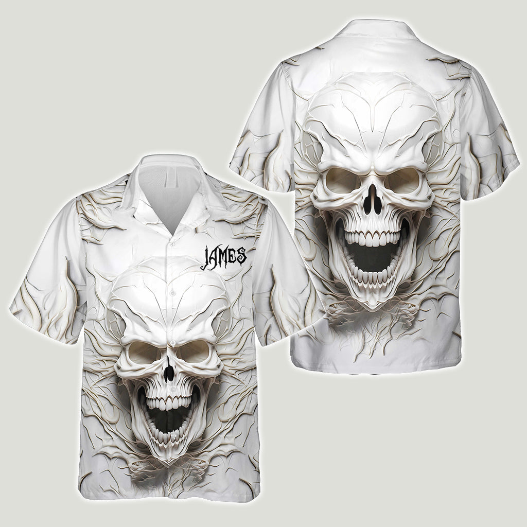 Chemise hawaïenne personnalisée à motif crâne noir