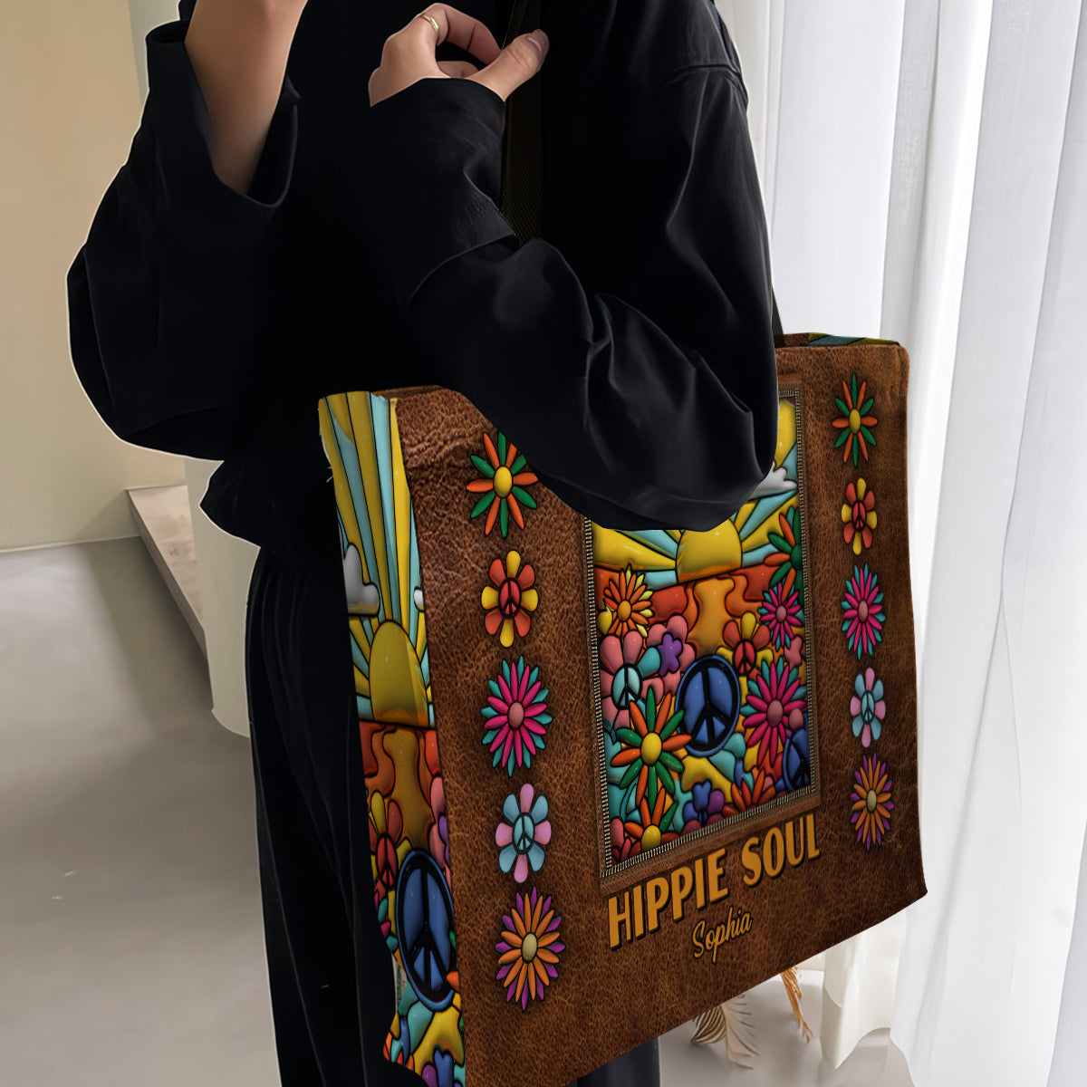 Hippie Soul - Personalized Hippie All-Over Print Canvas Tote Bag