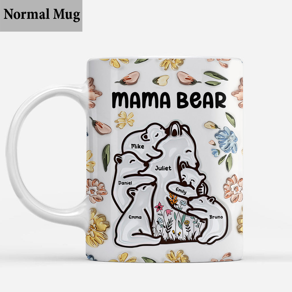 Mug personnalisé « Maman ourse câlinant ses petits » style floral
