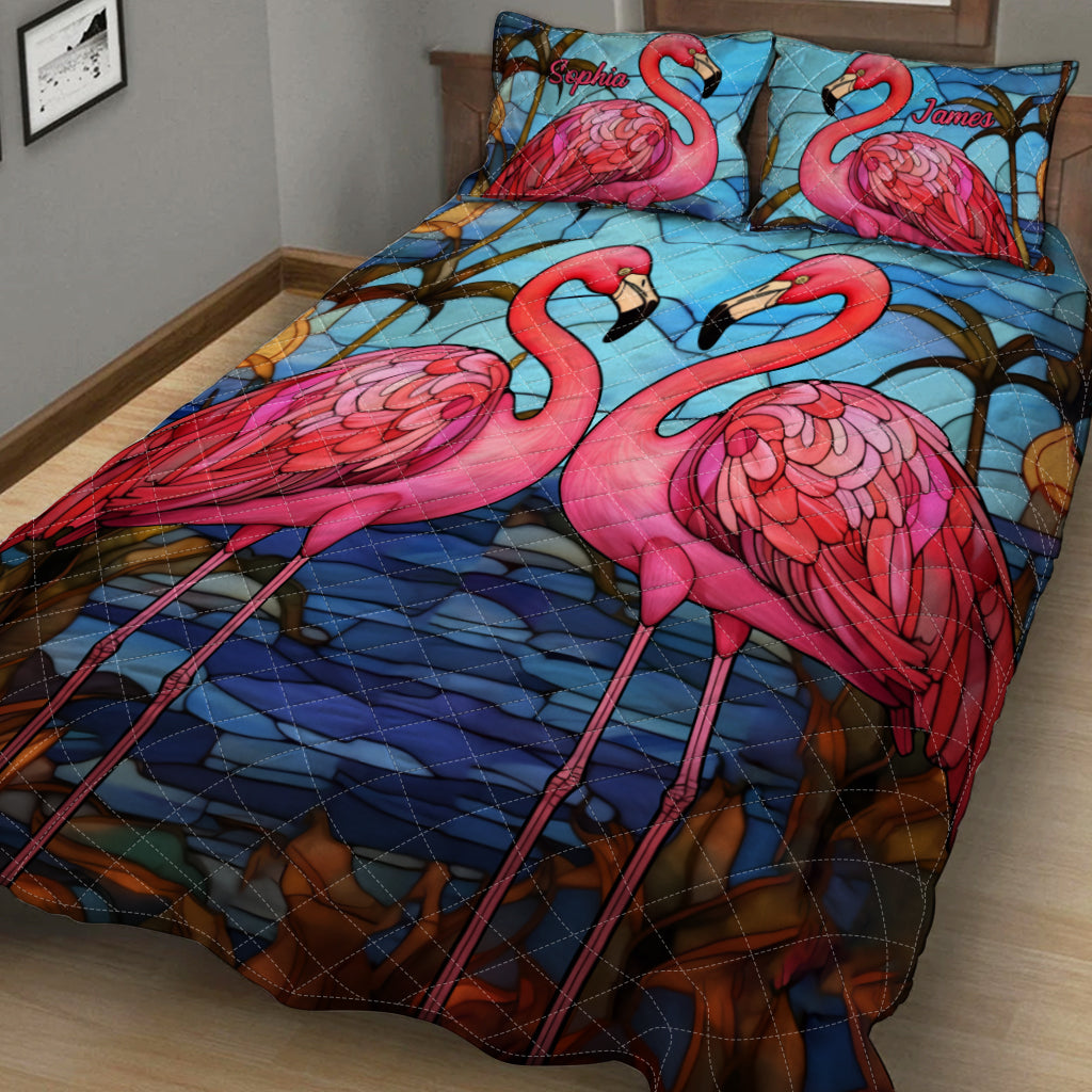 Ensemble de courtepointe personnalisé « Flamants roses »