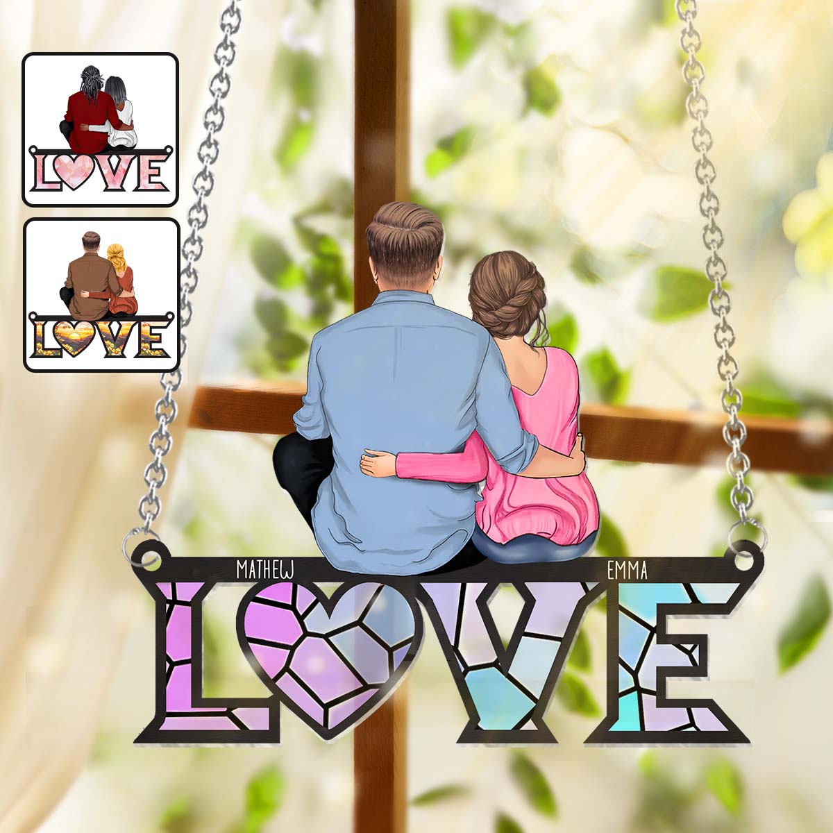 I Love You - Personalized Couple Window Hanging Suncatcher Ornament