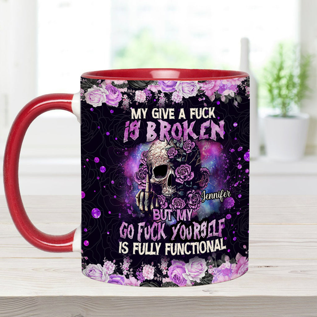 Mon mug personnalisé avec motif tête de mort est cassé, mais mon « Va te faire foutre » est en parfait état de marche.