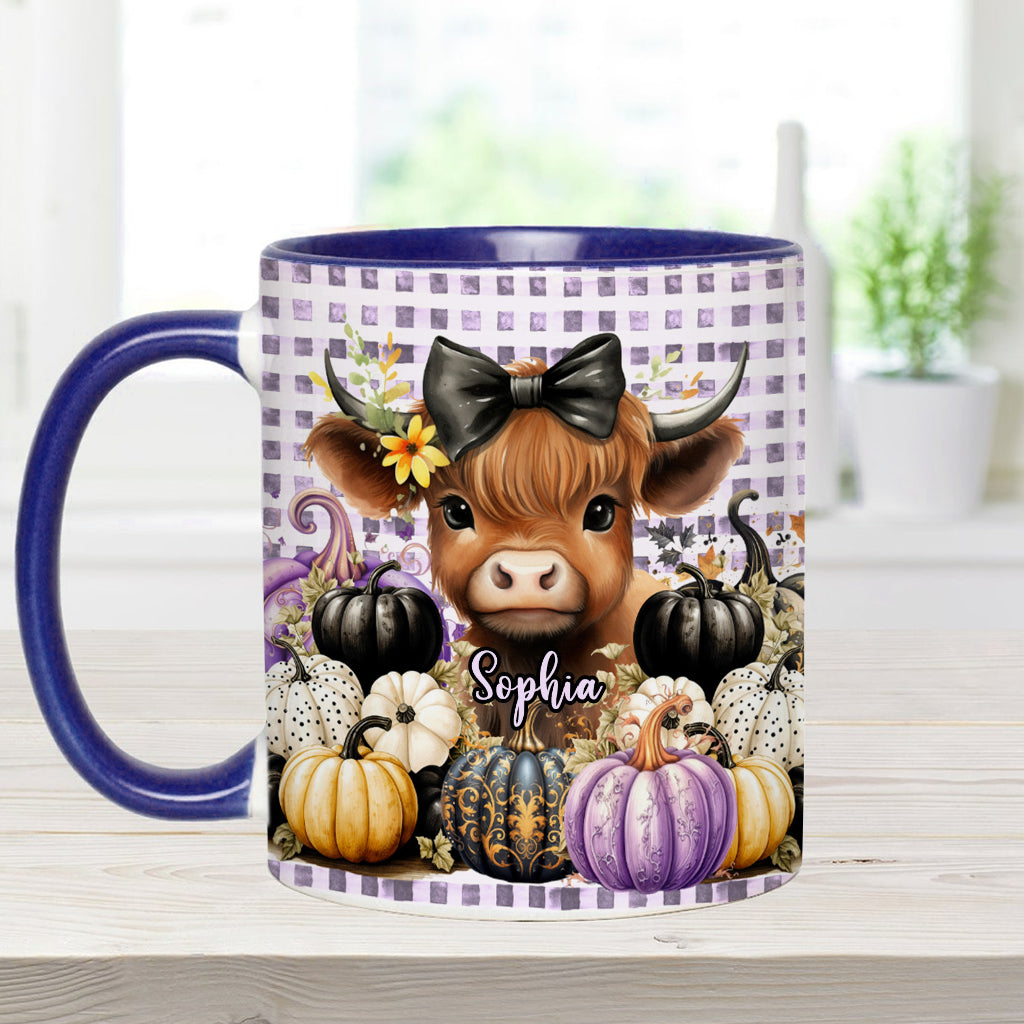 Cute Baby Highland Cow Fall Pumpkins - Personalized Accent Mug