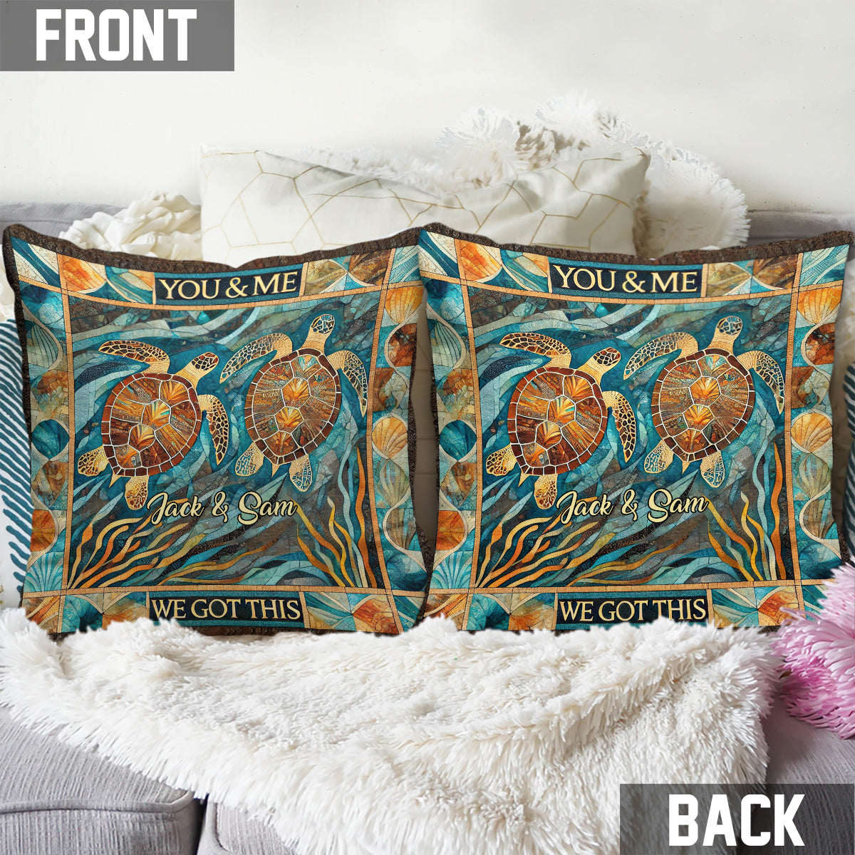 You & Me, We Got This - Personalized Turtle Throw Pillow