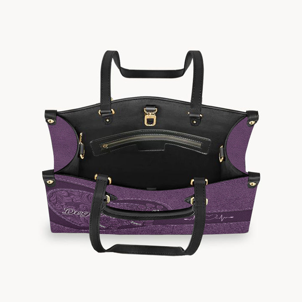 Sac à main en cuir personnalisé pour chien « Maman de chien, maman de chat, cœur et pattes »