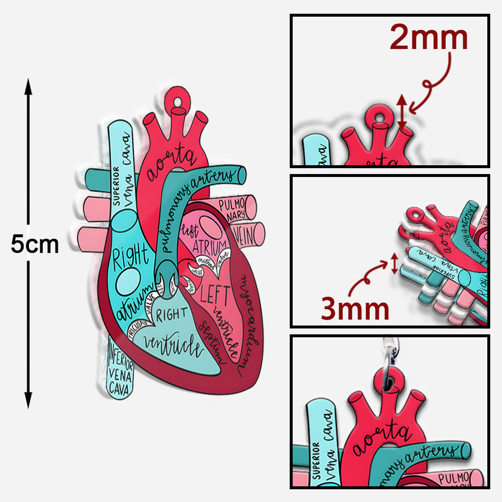 Anatomie du cœur - Porte-clés personnalisé « Infirmière » - Vie d'infirmière - Anatomie du cœur