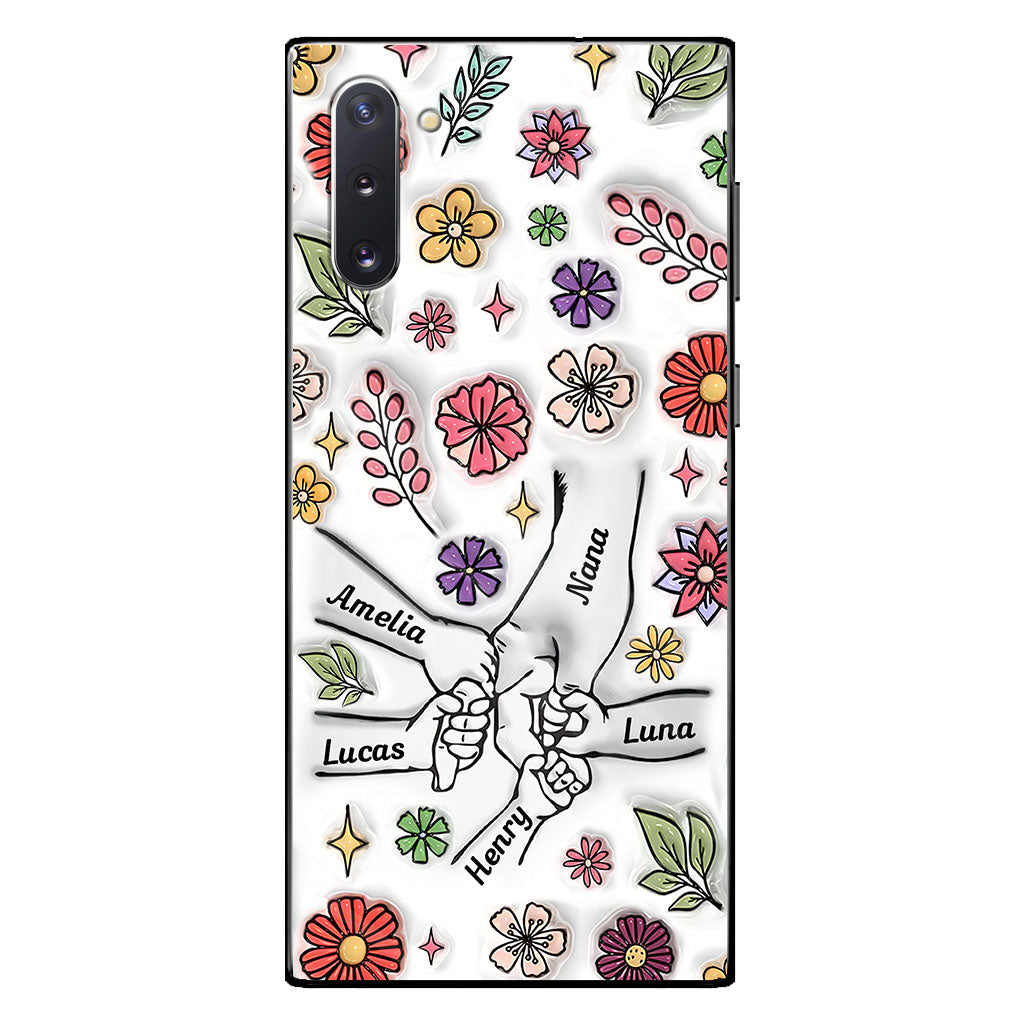 Coque de téléphone personnalisée pour grand-mère avec motif floral printanier et mains qui se tiennent - Mamie et maman