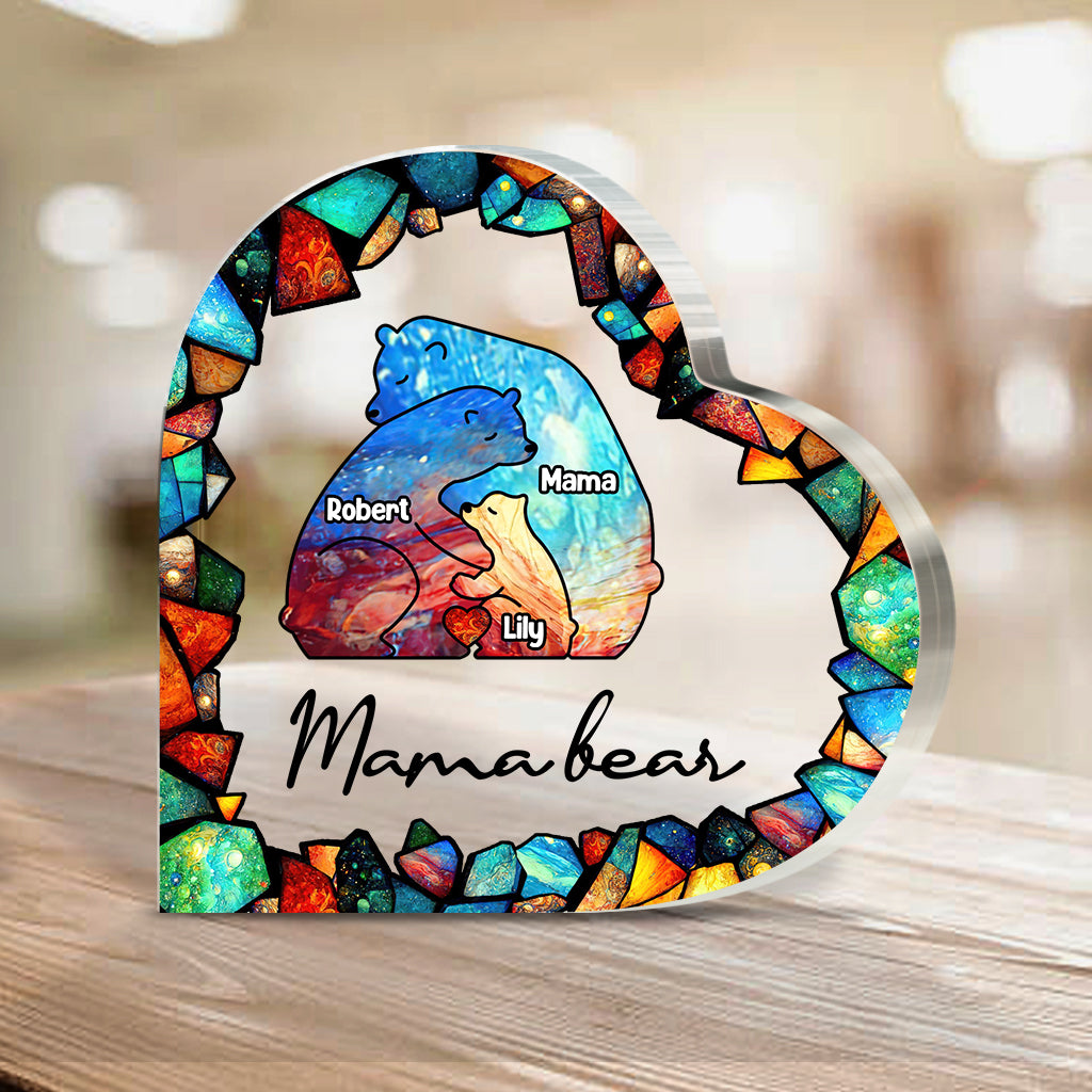 Vitrail coloré « Maman Ours » - Plaque acrylique personnalisée « Mère » en forme de pièce