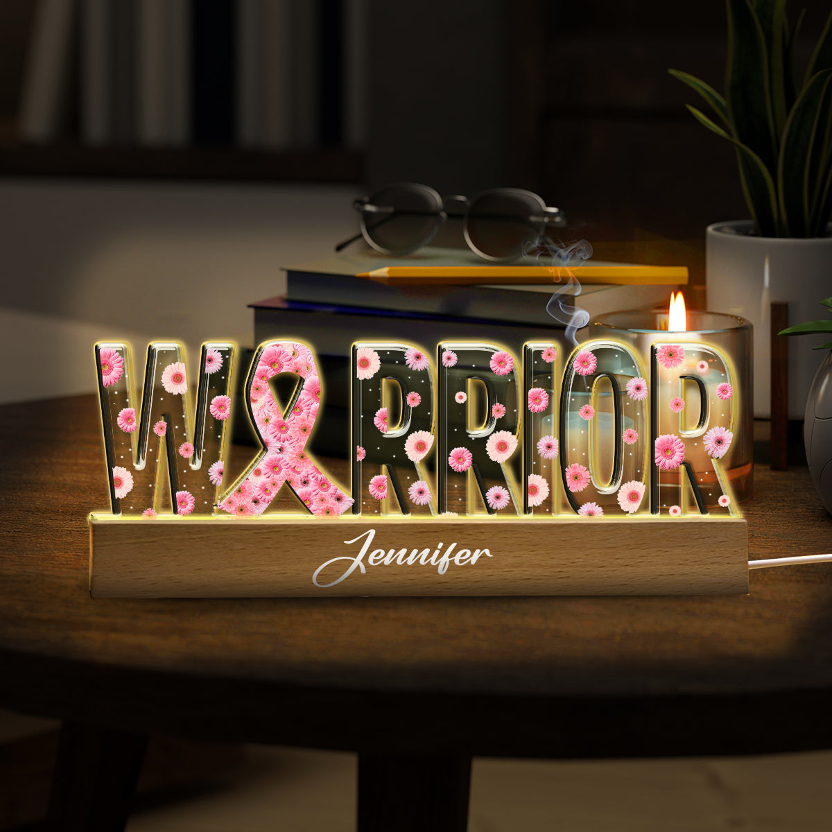 Breast Cancer Warrior - Personalized Breast Cancer Awareness Custom LED Night Light