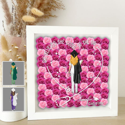 They Believed They Could So They Did - Personalized Graduation Custom Shaped Flower Shadow Box