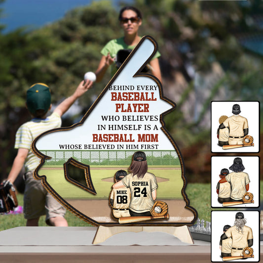 Maman/Papa ​​de baseball - Plaque en bois personnalisée à 2 couches