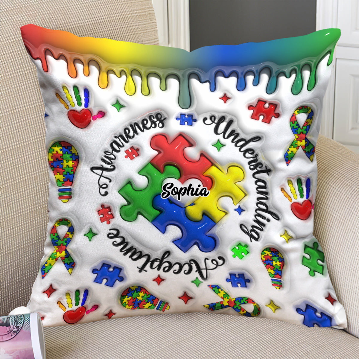 Autism Awareness - Personalized Autism Awareness Throw Pillow