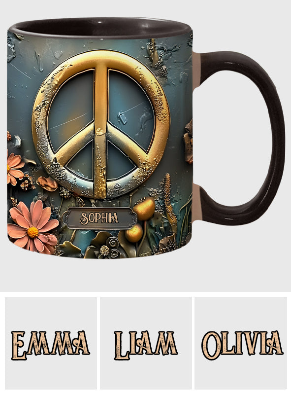 Peace, Love, And Happiness - Personalized Hippie Accent Mug