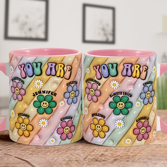 Tu es belle, forte et victorieuse - Mug personnalisé style hippie