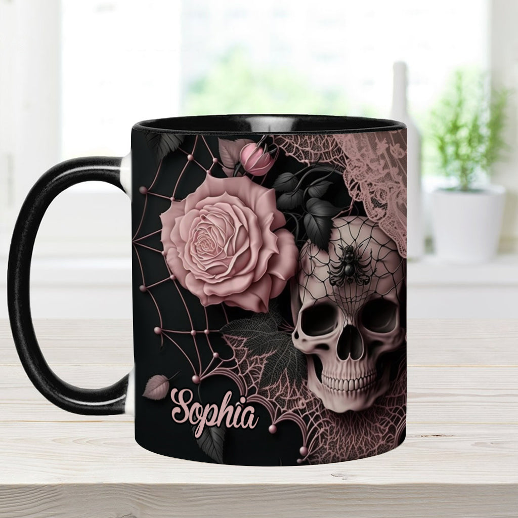Mug personnalisé à motif de crâne et roses