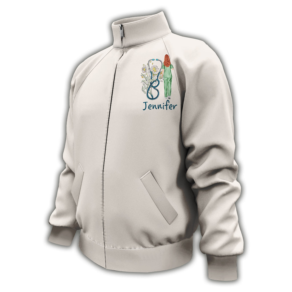 Stéthoscope floral Nurse Life - Veste zippée personnalisée pour infirmière