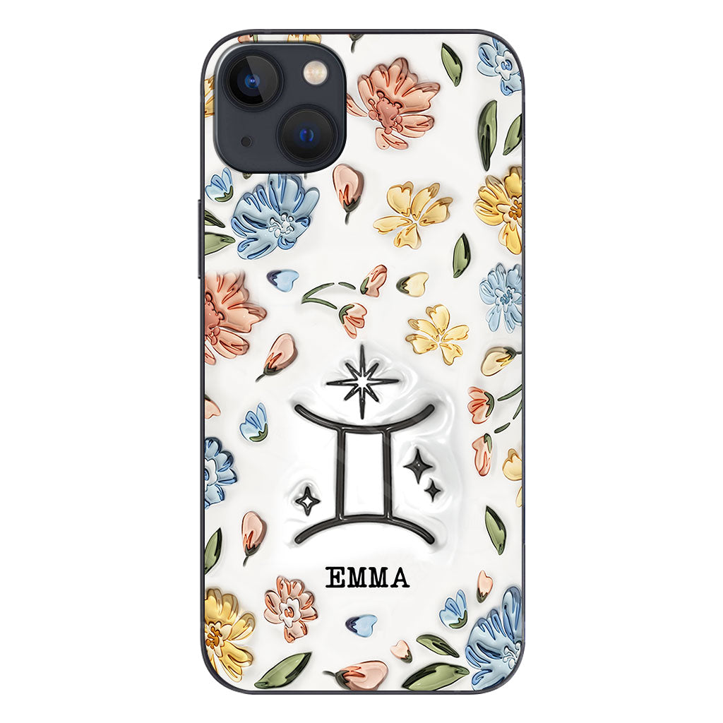 Coque de téléphone personnalisée avec signe du zodiaque et motif floral