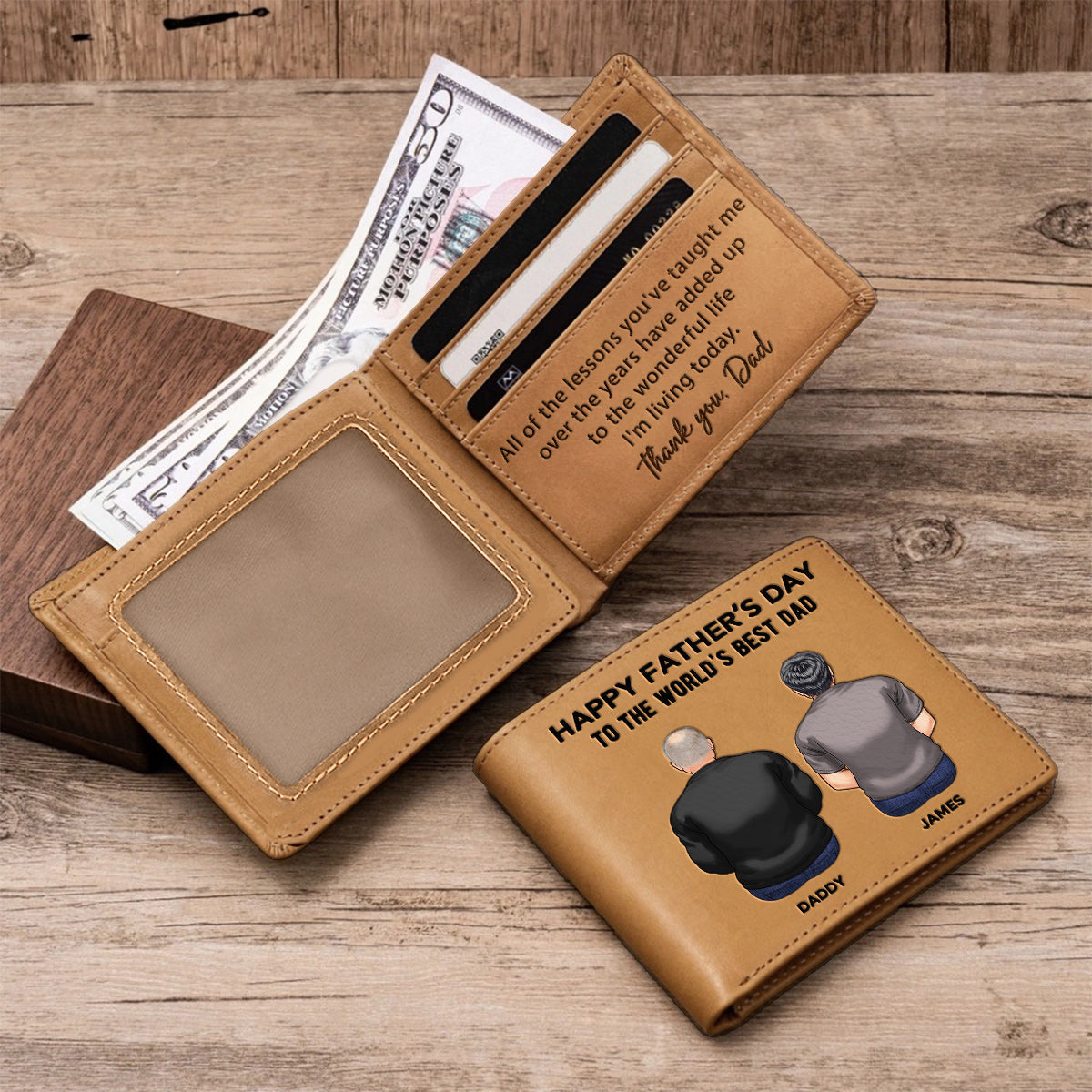 Tous les enseignements que tu m'as appris, papa - Portefeuille en cuir personnalisé pour père