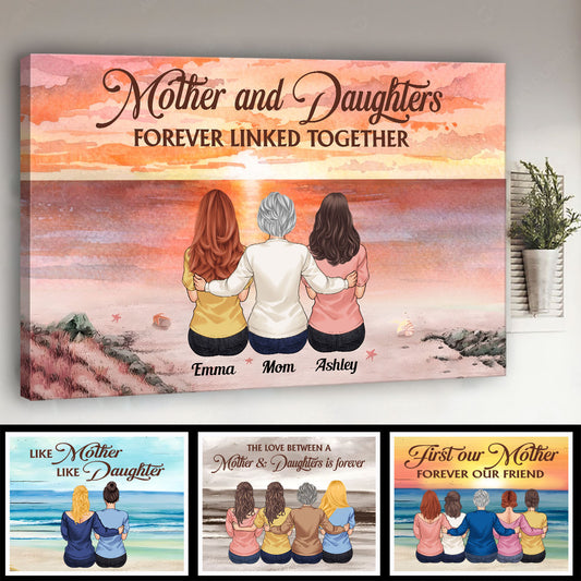 Mère et filles liées à jamais - Toile et affiche personnalisées pour maman