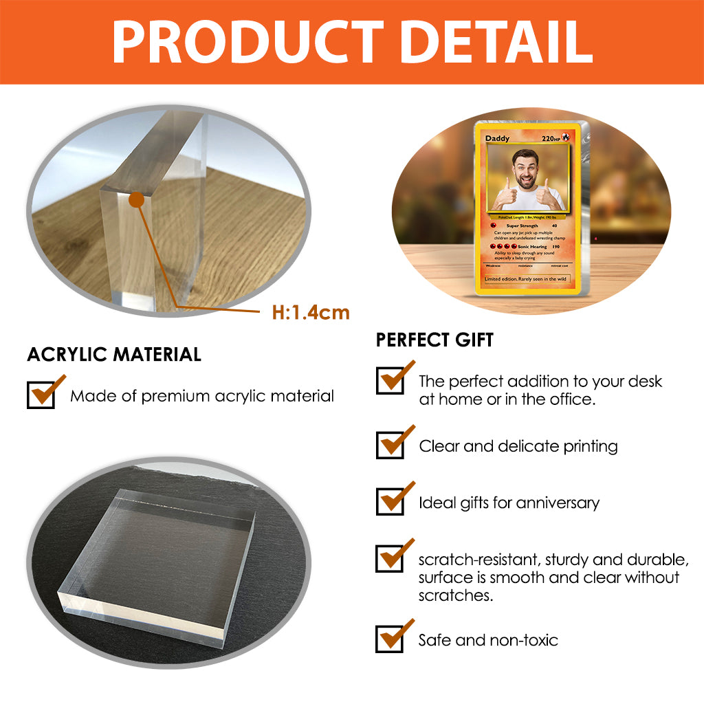 Papa Pokémon, le meilleur papa du monde - Plaque acrylique personnalisée Dresseur de Pokémons