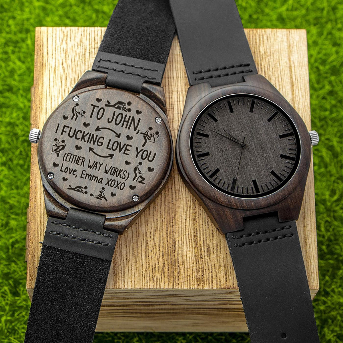 Je t'aime - Montre en bois gravée personnalisée pour couple