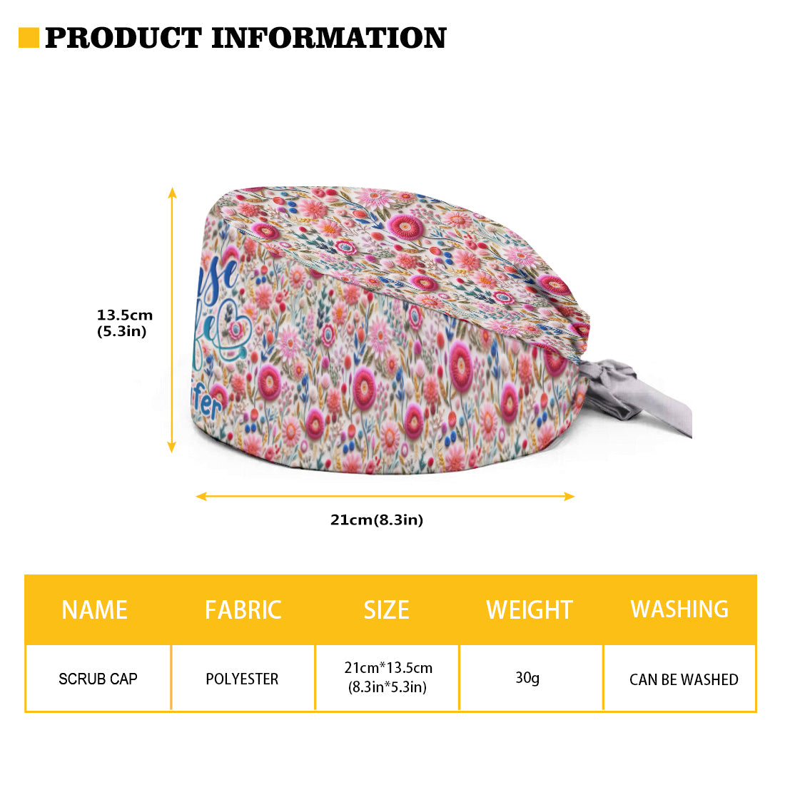 Style floral pour infirmière - Bonnet de bloc opératoire personnalisé