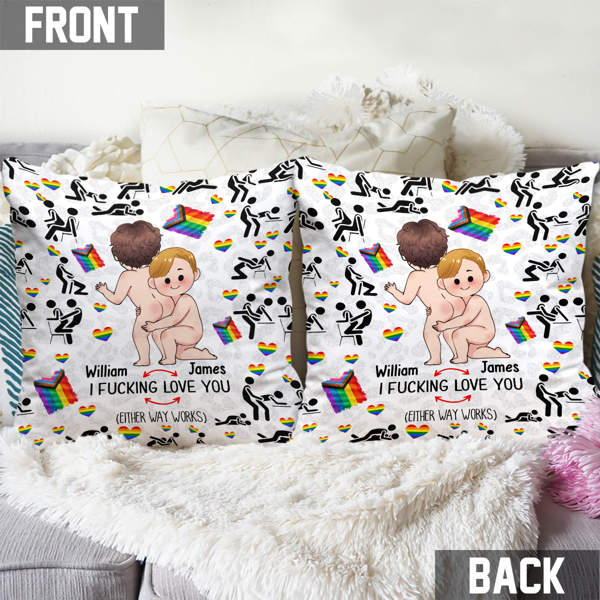 Je t'aime - Coussin décoratif personnalisé de soutien LGBT