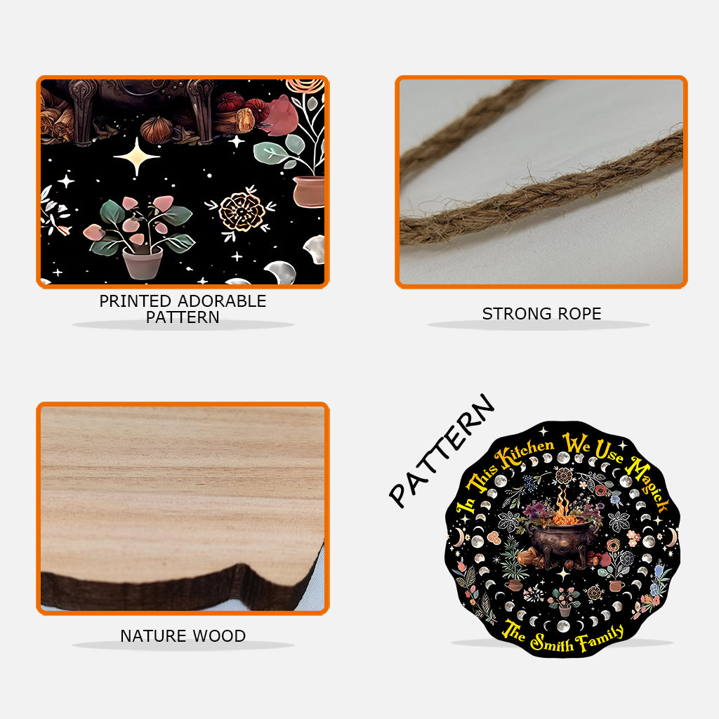 In This Kitchen We Use Magick - Personalized Witch Custom Shaped Wood Sign