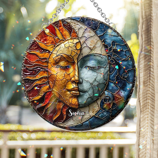 Vivre au rythme du soleil, aimer au rythme de la lune - Attrape-soleil hippie personnalisé à suspendre à la fenêtre 