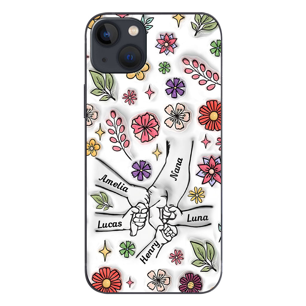 Coque de téléphone personnalisée pour grand-mère avec motif floral printanier et mains qui se tiennent - Mamie et maman
