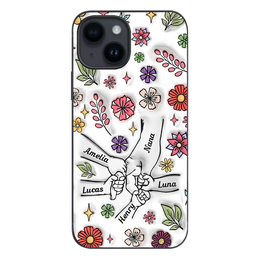 Coque de téléphone personnalisée pour grand-mère avec motif floral printanier et mains qui se tiennent - Mamie et maman