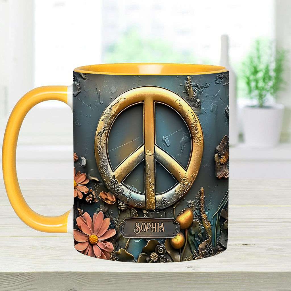 Peace, Love, And Happiness - Personalized Hippie Accent Mug
