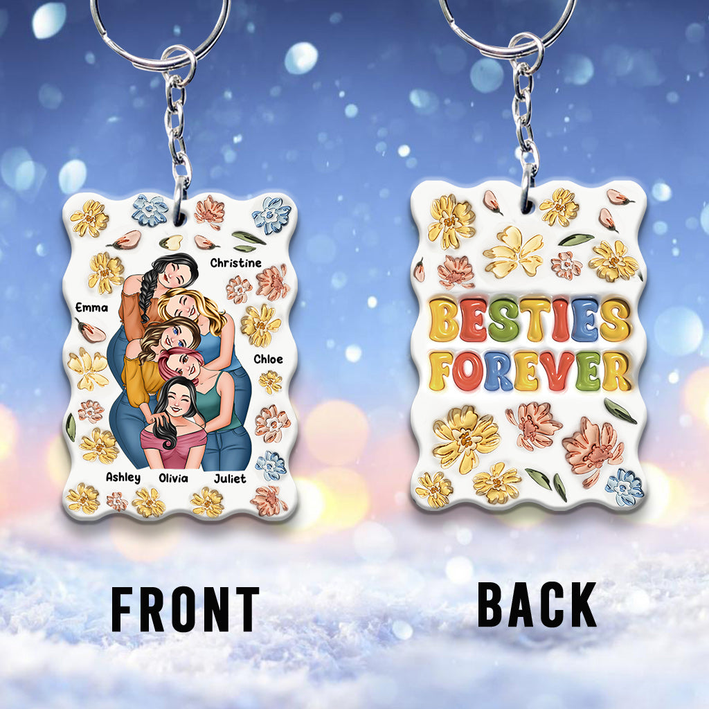 Porte-clés personnalisé « Meilleures amies pour toujours » style floral - Porte-clés personnalisé « Meilleures amies pour toujours »