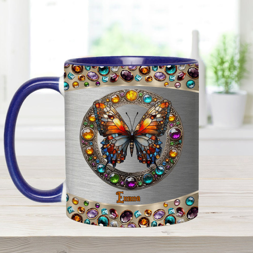Mug personnalisé « Beauté du vitrail » avec motif papillon