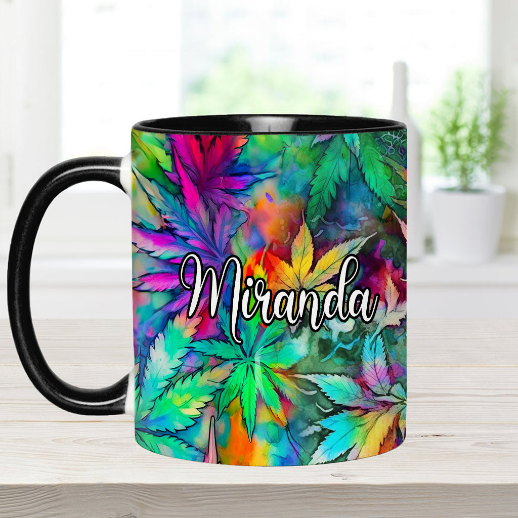 Mug personnalisé à motif feuille de cannabis psychédélique