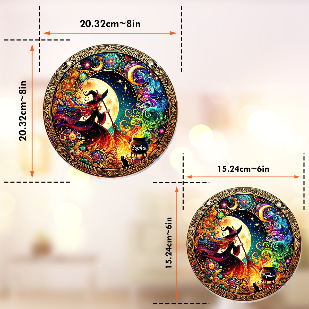 Belle Sorcière - Ornement Attrape-Soleil à suspendre à la fenêtre, personnalisé et orné d'une sorcière 