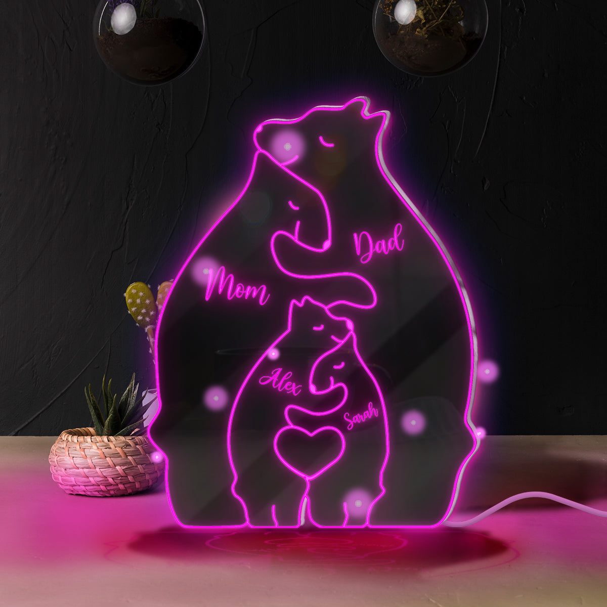 Famille Ours - Miroir lumineux personnalisé pour toute la famille 